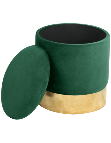 Taburet, rotund, cu spatiu depozitare, catifea, verde, max 80 kg, 39x40 cm, Golden, Akord