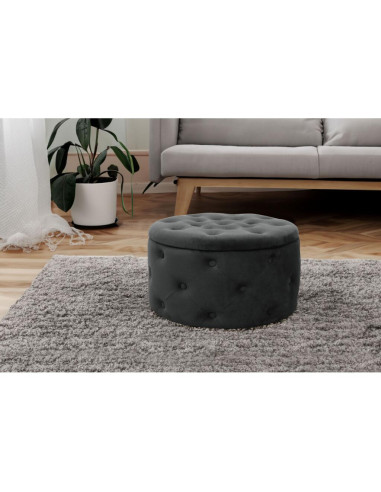 Taburet, rotund, cu spatiu depozitare, catifea, negru, max 80 kg, 55x30 cm, Alia, Akord