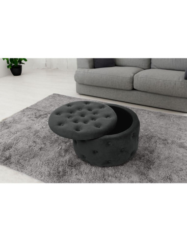 Taburet, rotund, cu spatiu depozitare, catifea, negru, max 80 kg, 55x30 cm, Alia, Akord