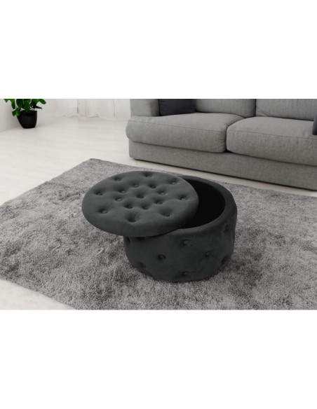 Taburet, rotund, cu spatiu depozitare, catifea, negru, max 80 kg, 55x30 cm, Alia, Akord