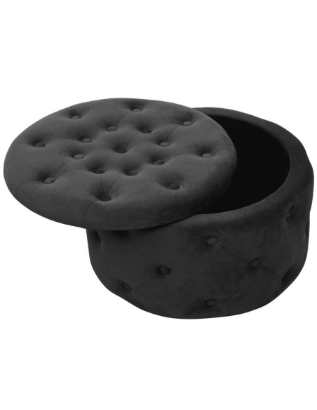Taburet, rotund, cu spatiu depozitare, catifea, negru, max 80 kg, 55x30 cm, Alia, Akord