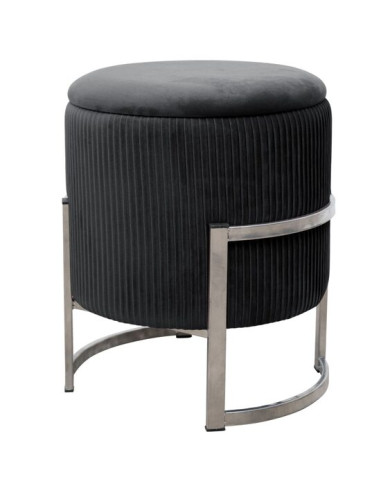 Taburet, rotund, cu spatiu depozitare, catifea, negru, max 80 kg, 40x46 cm, Porto, Akord