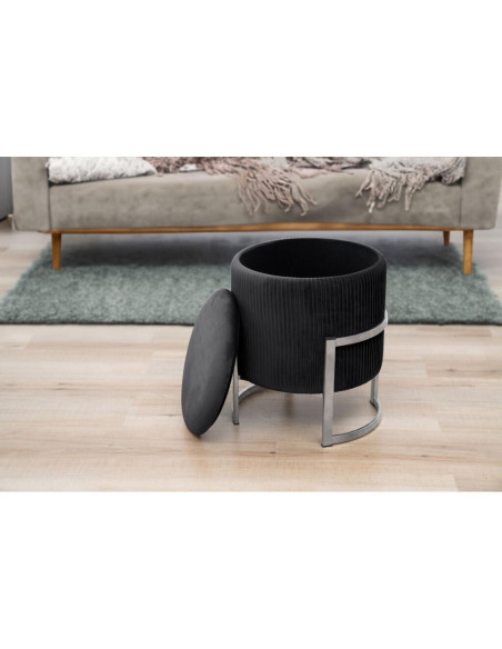 Taburet, rotund, cu spatiu depozitare, catifea, negru, max 80 kg, 40x46 cm, Porto, Akord