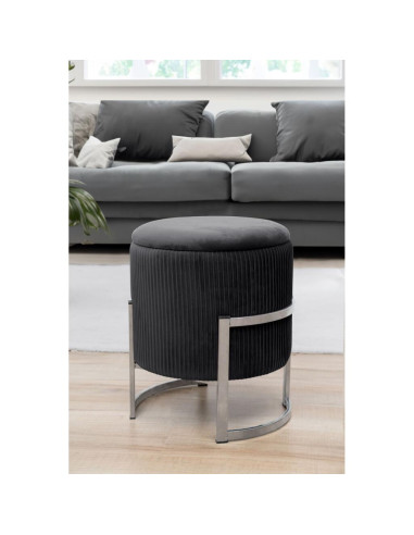 Taburet, rotund, cu spatiu depozitare, catifea, negru, max 80 kg, 40x46 cm, Porto, Akord
