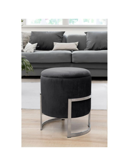 Taburet, rotund, cu spatiu depozitare, catifea, negru, max 80 kg, 40x46 cm, Porto, Akord