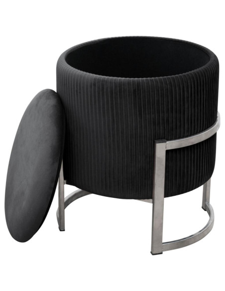 Taburet, rotund, cu spatiu depozitare, catifea, negru, max 80 kg, 40x46 cm, Porto, Akord