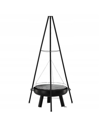 Gratar de gradina cu carbuni, grill rotund, trepied ajustabil, 64.5x64.5x150 cm, Chomik