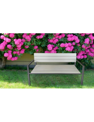 Banca de gradina, spatar plastic, structura otel, gri, 118x54x77 cm, Miruna