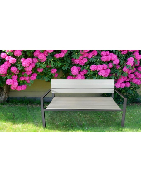 Banca de gradina, spatar plastic, structura otel, gri, 118x54x77 cm, Miruna