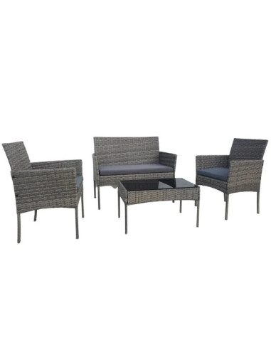 Set mobilier gradina/terasa, gri, ratan sintetic, 1 masa, 2 scaune, 1 canapea, Reno