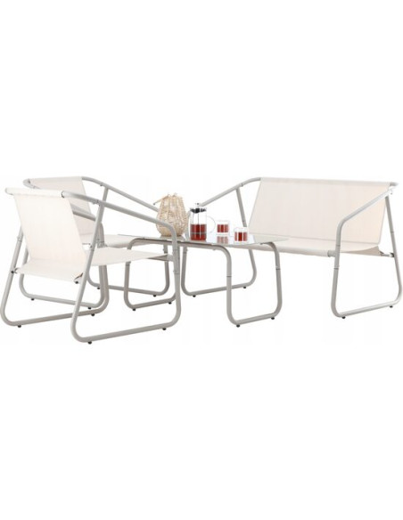 Set mobilier gradina/terasa, bej, otel, textil, 1 masa, 2 scaune, 1 canapea, Soffi