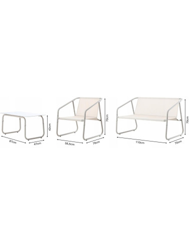 Set mobilier gradina/terasa, bej, otel, textil, 1 masa, 2 scaune, 1 canapea, Soffi
