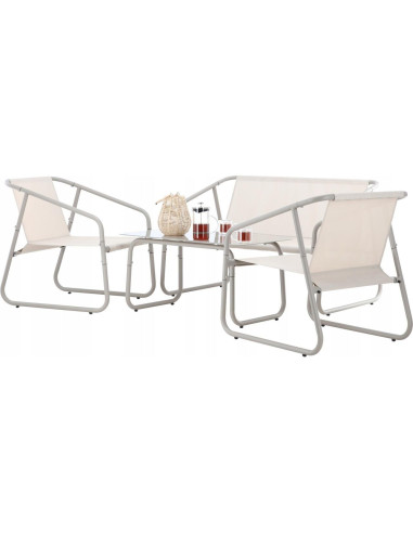 Set mobilier gradina/terasa, bej, otel, textil, 1 masa, 2 scaune, 1 canapea, Soffi