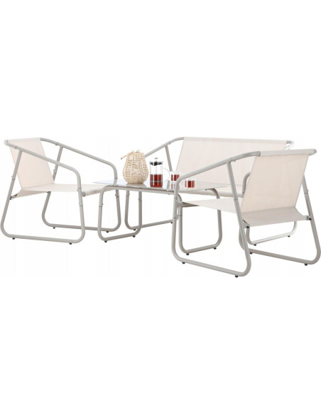 Set mobilier gradina/terasa, bej, otel, textil, 1 masa, 2 scaune, 1 canapea, Soffi