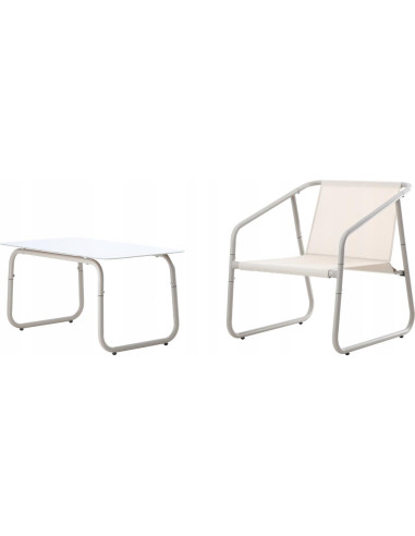 Set mobilier gradina/terasa, bej, otel, textil, 1 masa, 2 scaune, 1 canapea, Soffi