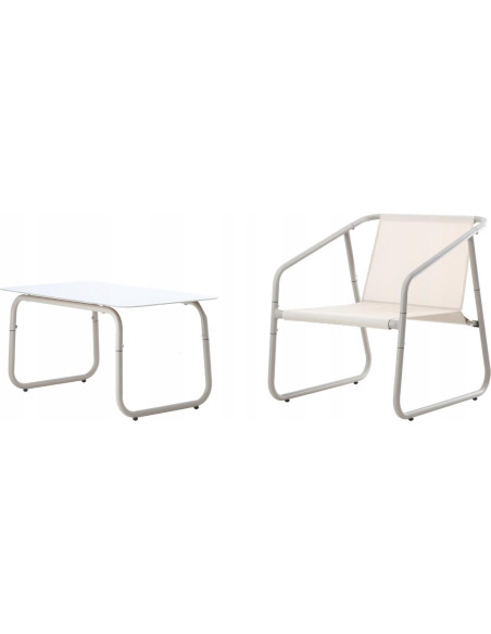 Set mobilier gradina/terasa, bej, otel, textil, 1 masa, 2 scaune, 1 canapea, Soffi