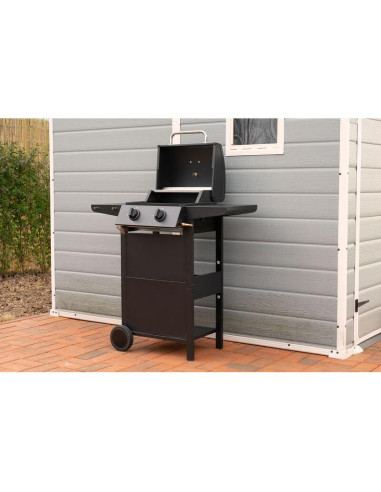 Gratar gradina, grill dreptunghiular, cu gaz, 2 arzatoare, cu roti, capac, rafturi, 96x50x100 cm, BBQ Andora