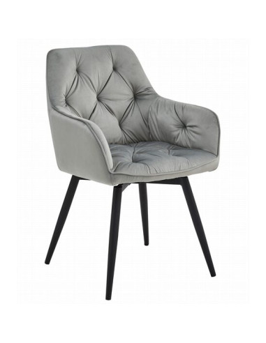 Scaun stil fotoliu bucatarie/living, Artool, York, rotativ, catifea, metal, gri argintiu si negru, 56x61x84 cm