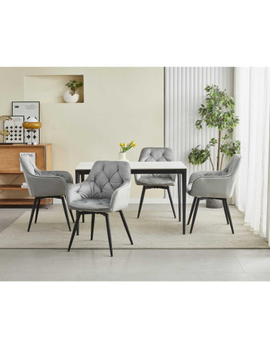 Scaun stil fotoliu bucatarie/living, Artool, York, rotativ, catifea, metal, gri argintiu si negru, 56x61x84 cm