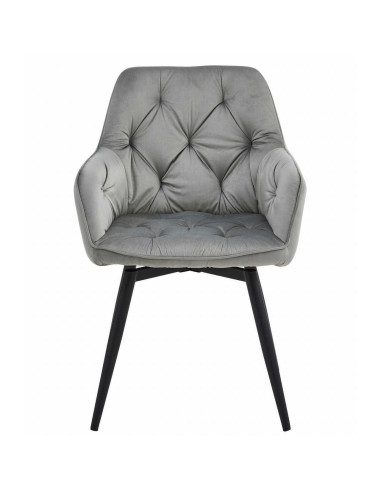 Scaun stil fotoliu bucatarie/living, Artool, York, rotativ, catifea, metal, gri argintiu si negru, 56x61x84 cm