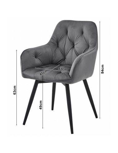 Scaun stil fotoliu bucatarie/living, Artool, York, rotativ, catifea, metal, gri argintiu si negru, 56x61x84 cm
