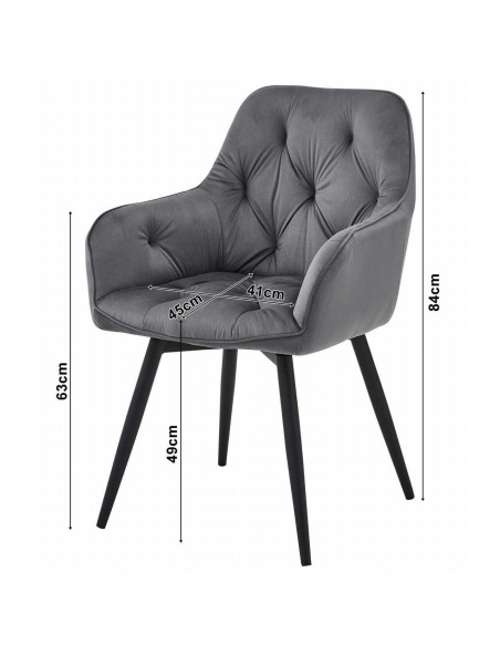 Scaun stil fotoliu bucatarie/living, Artool, York, rotativ, catifea, metal, gri argintiu si negru, 56x61x84 cm