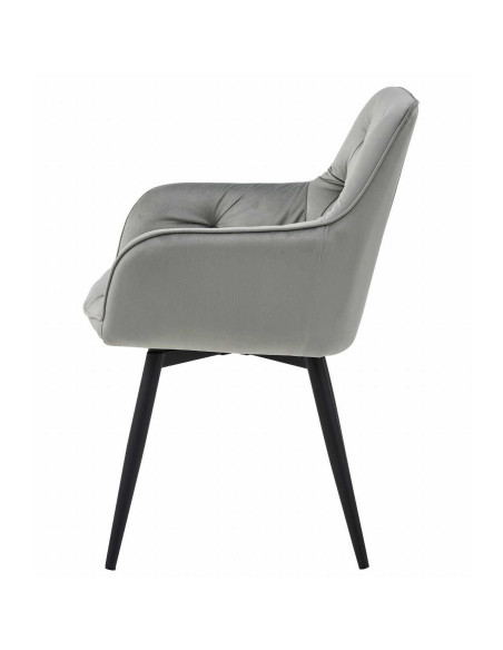 Scaun stil fotoliu bucatarie/living, Artool, York, rotativ, catifea, metal, gri argintiu si negru, 56x61x84 cm