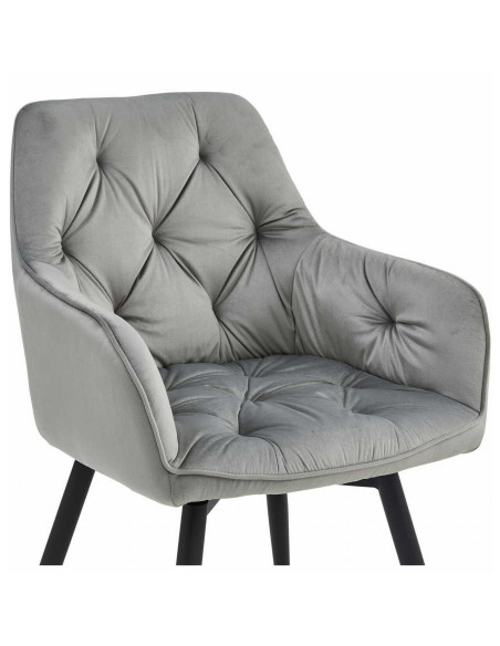 Scaun stil fotoliu bucatarie/living, Artool, York, rotativ, catifea, metal, gri argintiu si negru, 56x61x84 cm