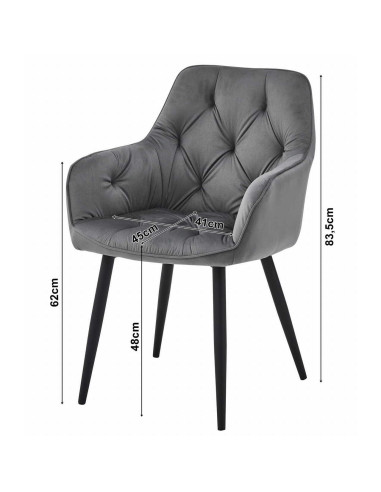 Scaun stil fotoliu bucatarie/living, Artool, York, catifea, metal, negru, 56x62x83.5 cm