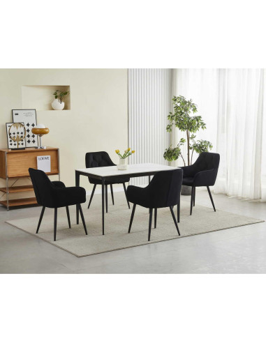 Scaun stil fotoliu bucatarie/living, Artool, York, catifea, metal, negru, 56x62x83.5 cm