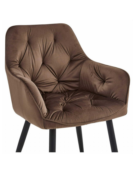 Scaun stil fotoliu bucatarie/living, Artool, York, catifea, metal, maro si negru, 56x62x83.5 cm