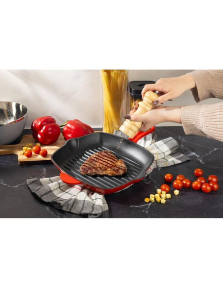 Tigaie grill, fonta, patrata, cu ciocuri, 27x27 cm, MagicHome