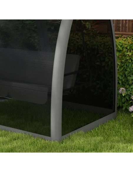 Balansoar gradina, 3 locuri, cu plasa insecte, gri inchis, 240x140x197 cm, functie pat, max 300 kg, Monte Carlo