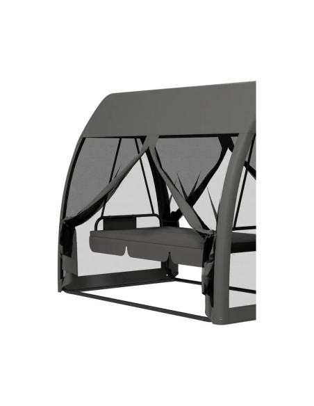 Balansoar gradina, 3 locuri, cu plasa insecte, gri inchis, 240x140x197 cm, functie pat, max 300 kg, Monte Carlo