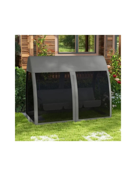 Balansoar gradina, 3 locuri, cu plasa insecte, gri inchis, 240x140x197 cm, functie pat, max 300 kg, Monte Carlo
