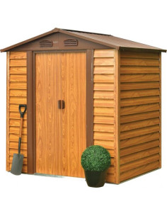 Casuta/magazie/sopron de gradina pentru depozitare unelte, metal, maro natur, 193x152x203 cm, Strend Pro