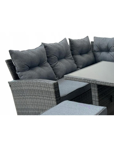 Set mobilier gradina/terasa, gri, ratan sintetic, 1 masa, 2 canapele, 2 tabureti, Lauren