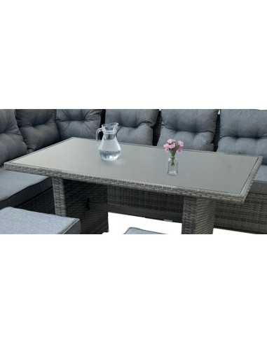 Set mobilier gradina/terasa, gri, ratan sintetic, 1 masa, 2 canapele, 2 tabureti, Lauren