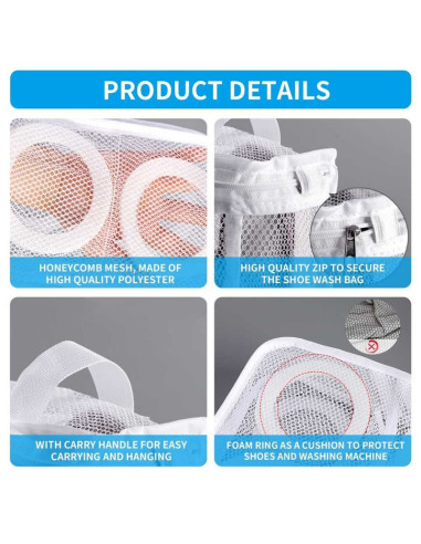 Set 3 Saculeti pentru Spalarea si Uscarea Incaltamintei si a Hainelor de Dimensiuni Mici, Poliester, 28 x 27 cm, Alb