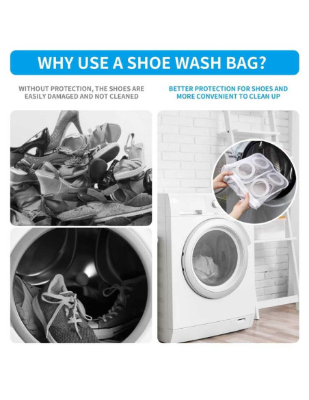 Set 3 Saculeti pentru Spalarea si Uscarea Incaltamintei si a Hainelor de Dimensiuni Mici, Poliester, 28 x 27 cm, Alb