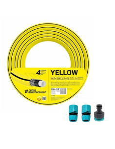 Furtun de gradina, 4 straturi, cu 2 cuple si adaptor, 1/2", 20 m, Cellfast Yellow