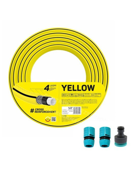 Furtun de gradina, 4 straturi, cu 2 cuple si adaptor, 1/2", 50 m, Cellfast Yellow