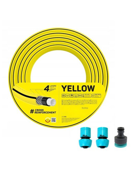 Furtun de gradina, 4 straturi, cu 2 cuple si adaptor, 3/4", 50 m, Cellfast Yellow