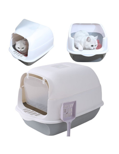 Litiera acoperita pentru pisici, cu filtru neutralizare mirosuri si lopatica, KOT14