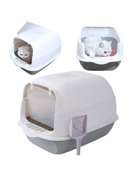 Litiera acoperita pentru pisici, cu filtru neutralizare mirosuri si lopatica, KOT14