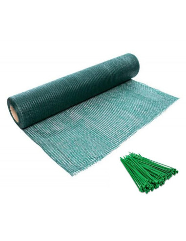 Plasa de umbrire, 80 g/mp, grad de umbrire 85%, verde, 10x2 m, cu 50 de coliere pentru montare, 150x2.5 mm