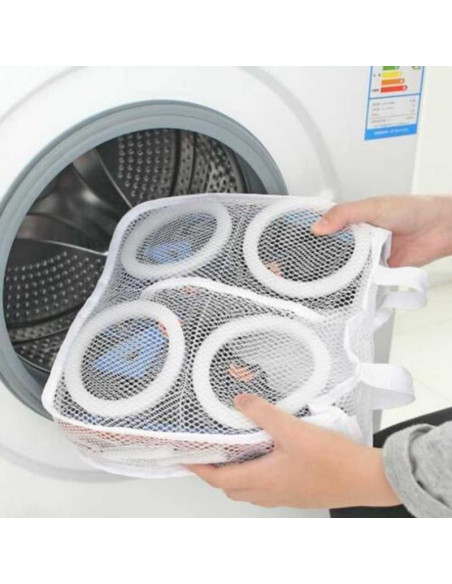 Set 4 Saculeti pentru Spalarea si Uscarea Incaltamintei si a Hainelor de Dimensiuni Mici, Poliester, 28 x 27 cm, Alb