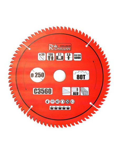 Disc circular vidia Multimaterial pentru aluminiu, lemn, 80 dinti, 250x30 mm, Richmann Exclusive