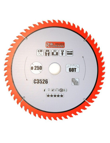 Disc circular vidia pentru lemn, 60 dinti, 250x30 mm, Richmann Exclusive