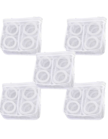 Set 5 Saculeti pentru Spalarea si Uscarea Incaltamintei si a Hainelor de Dimensiuni Mici, Poliester, 28 x 27 cm, Alb